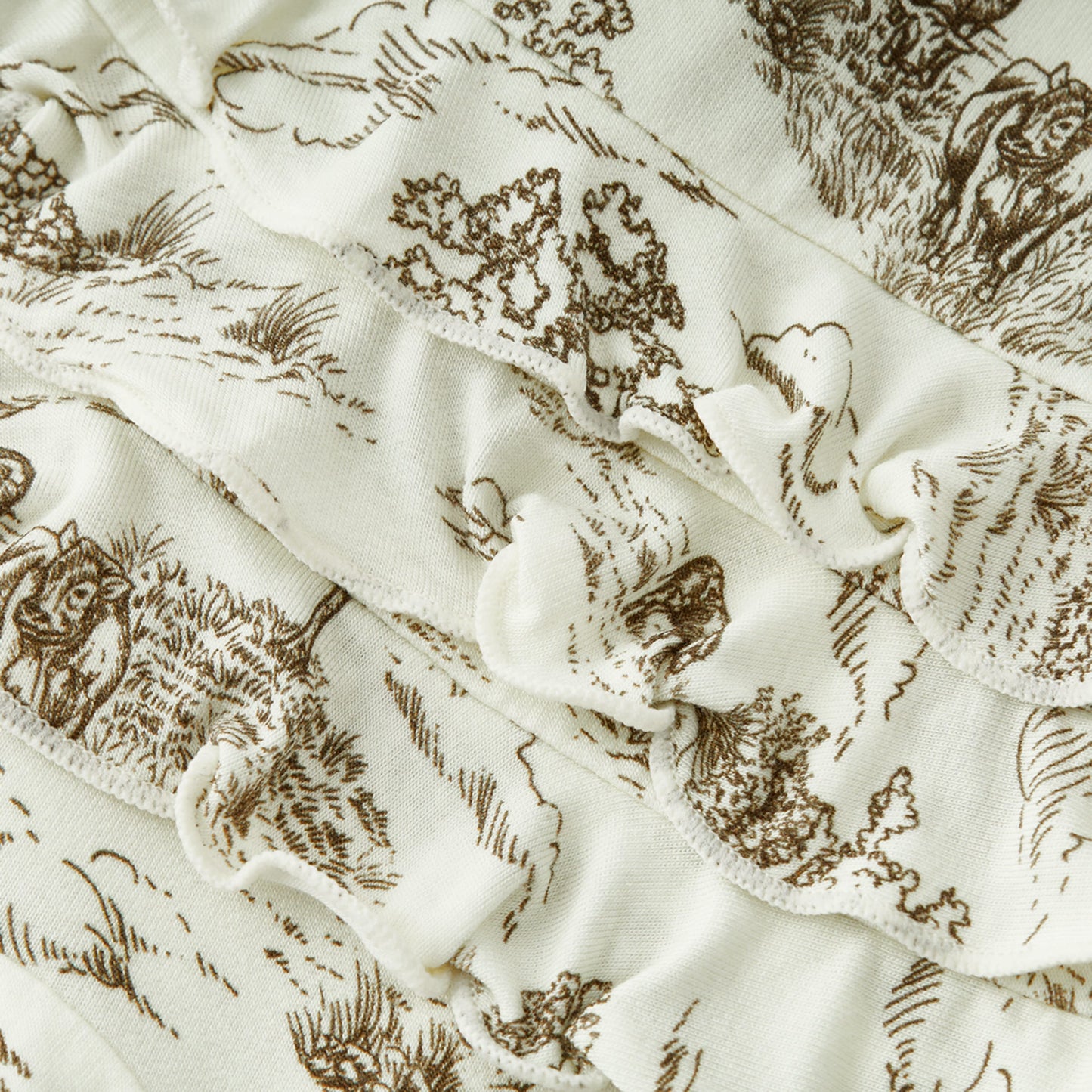Country Toile Luxe Stretch Ruffle Footed Romper