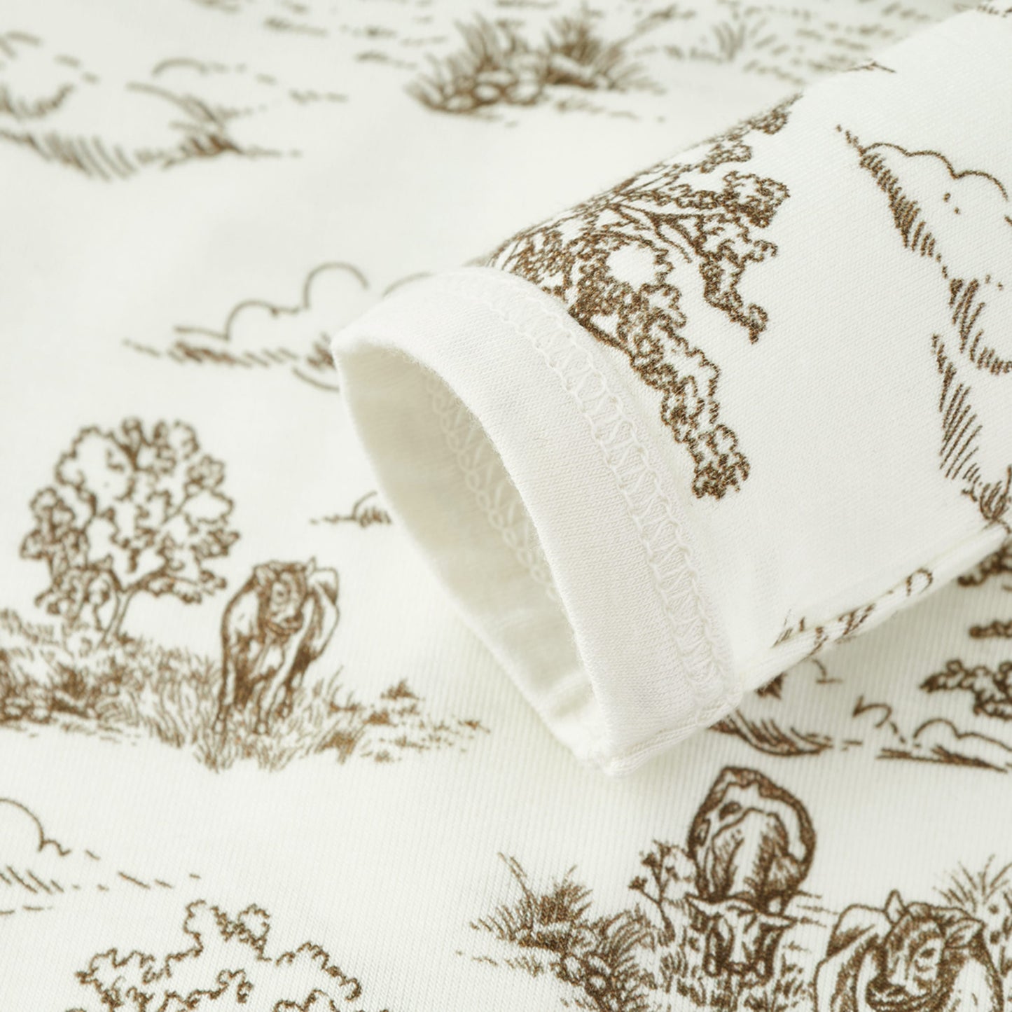 Country Toile Luxe Stretch Ruffle Footed Romper