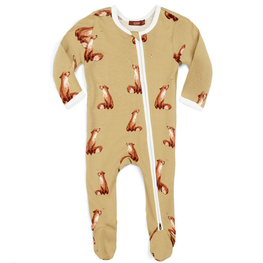 39240 - Organic Gold Fox Zipper Footed Romper