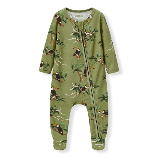 Toucan Cotton Stretch Zipper Footed Romper