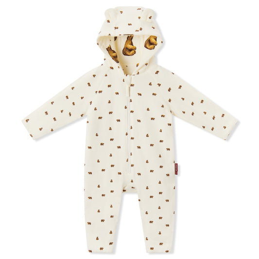 Honey Bear Reversible Waffle Knit Hooded Jumpsuit