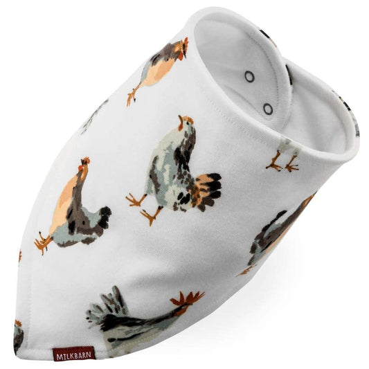 Milkbarn Kids Organic Baby Kerchief Bib or Bandana Bib in the Chicken Print