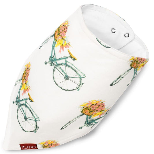 Milkbarn Kerchief Bib in Bamboo Floral Bicycle print