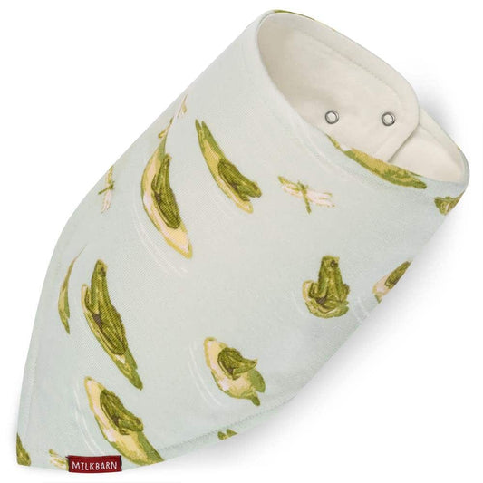 Kerchief Bib or Bandana Bib made of Bamboo in the Leapfrog Print by Milkbarn Kids