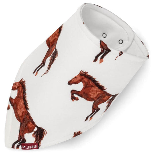 Kerchief Bib or Bandana Bib made of Organic Cotton in the Natural Horse Print by Milkbarn Kids