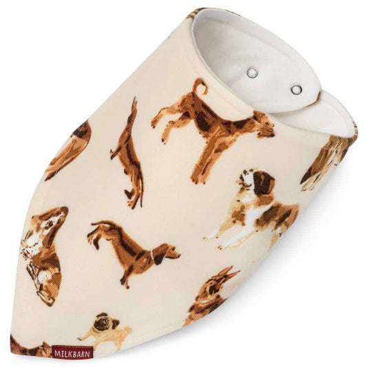 Kerchief Bib or Bandana Bib made of Organic Cotton in the Natural Dog Print by Milkbarn Kids