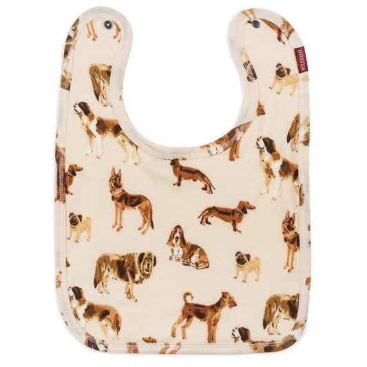 Organic Cotton Traditional Bib in the Natural Dog Print by Milkbarn Kids