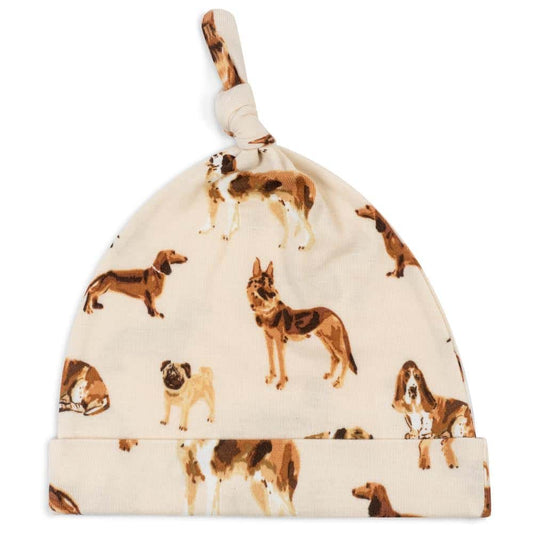 Organic Baby Knotted Hat or Beanie in the Natural Dog Print by Milkbarn Kids