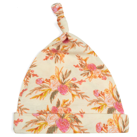 Vintage Floral Organic Knotted Beanie Hat by Milkbarn Kids