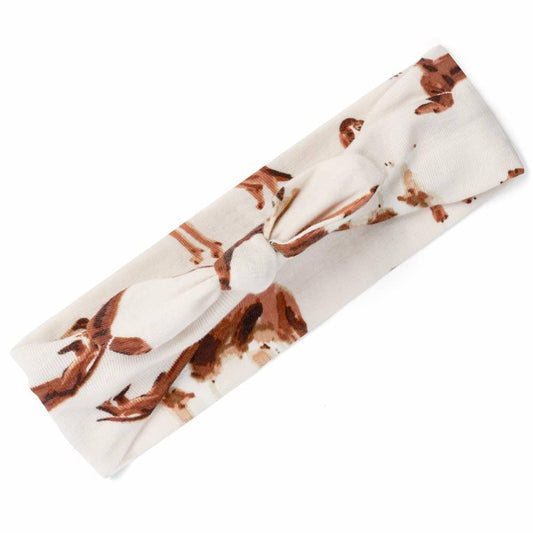 Milkbarn Kids Organic Cotton Knotted Headband in the Natural Dog Print