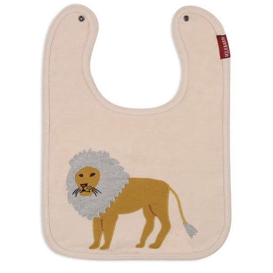 Milkbarn Kids Organic Applique Linen Bib with the Lion Applique