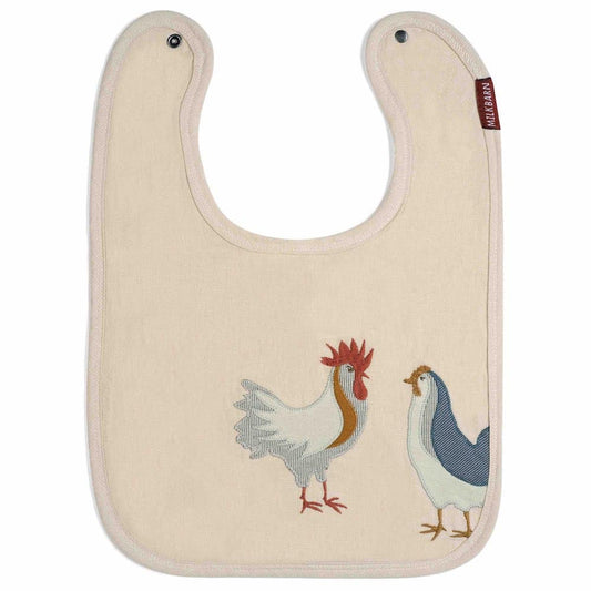 Milkbarn Applique Linen Bib with Chicken applique