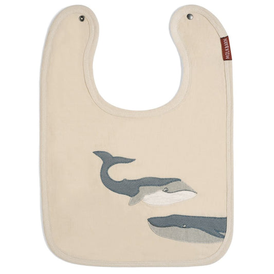 Milkbarn Applique Linen Bib with Whale applique