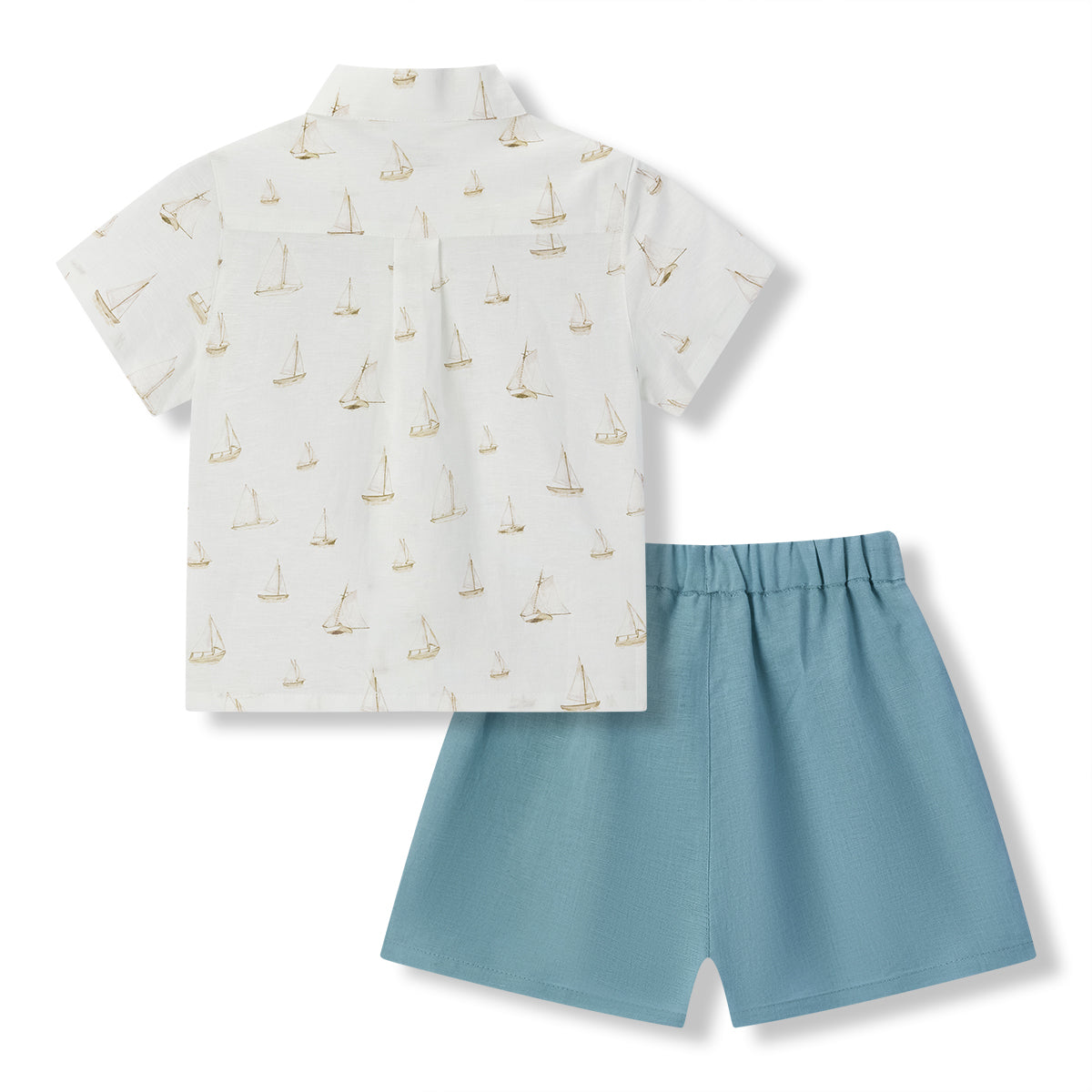 Sailboat Melody Linen Button-Up Shirt & Shorts Set