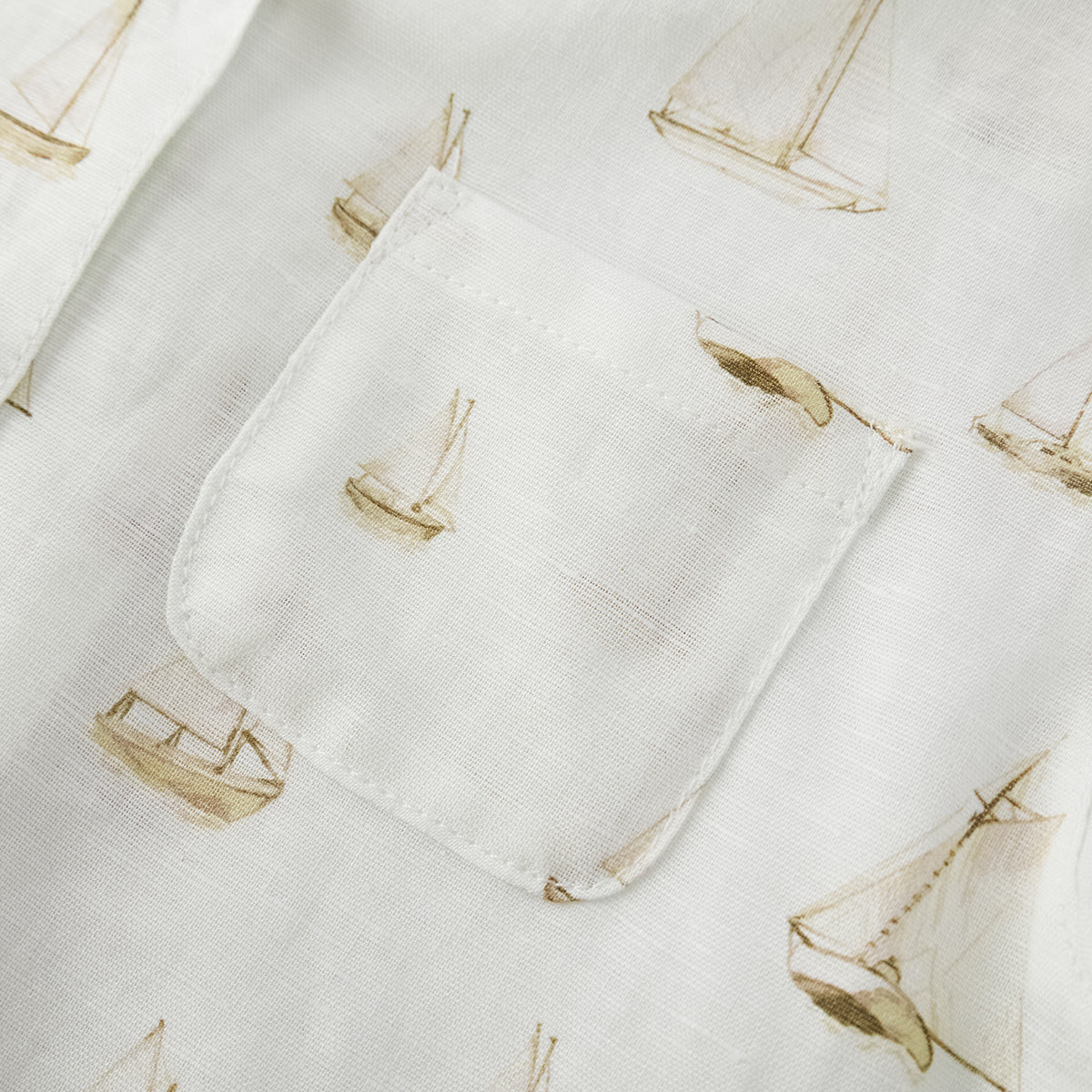 Sailboat Melody Linen Button-Up Shirt & Shorts Set