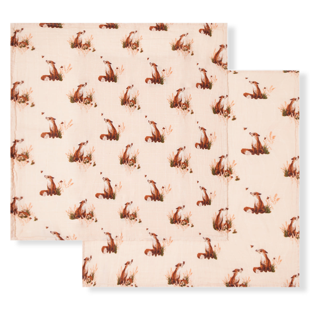 Floral Fox Organic Cotton Muslin Two-Piece Burp Cloth Set – MILKBARN