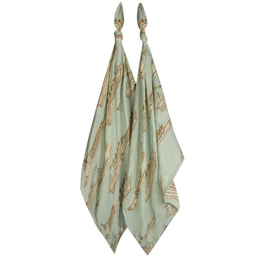 Newborn and Baby Bamboo Burp Cloths or Burpies in the Blue Ships or Boats Print by Milkbarn Kids