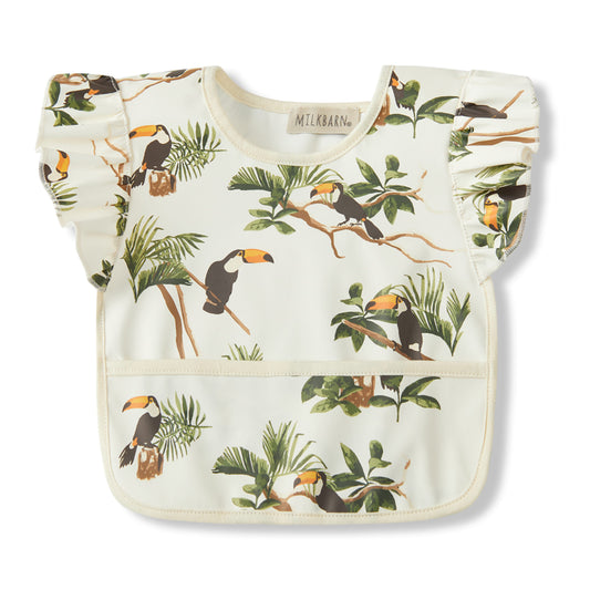 White Toucan Ruffle Pocket Bib