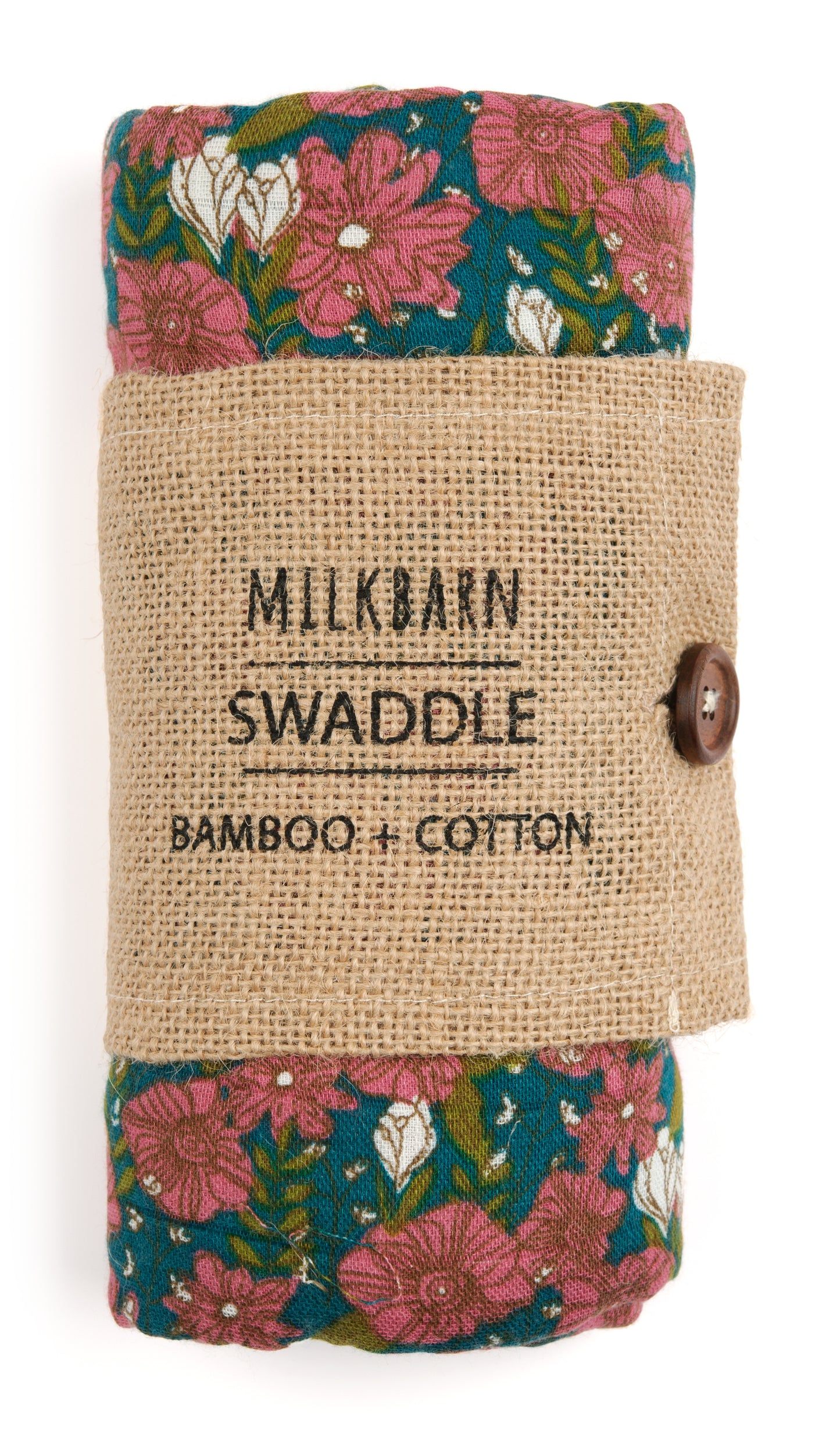 Teal Floral Bamboo Muslin Swaddle Blanket