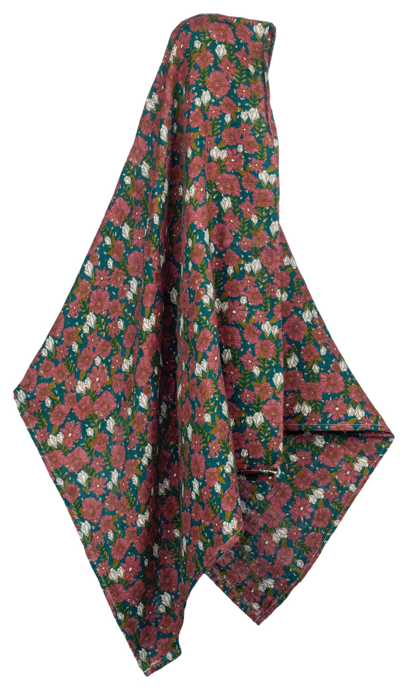 Teal Floral Bamboo Muslin Swaddle Blanket