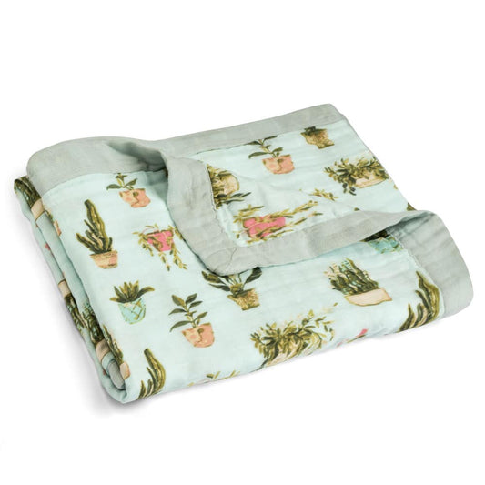 Milkbarn Kids Big Lovey Blanket in the Potted Plants print Folded