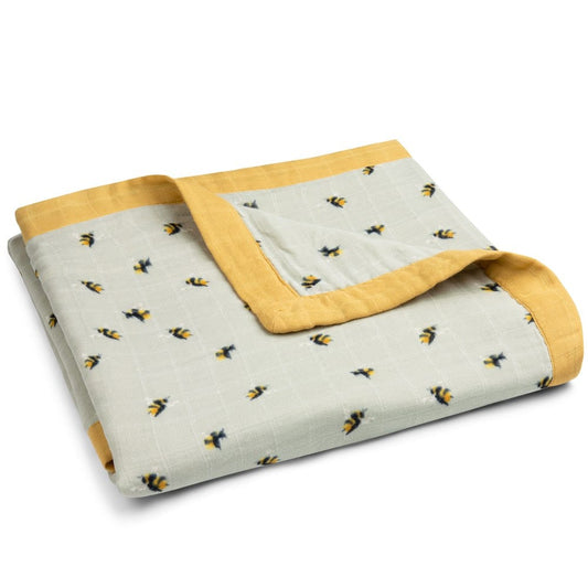 Big Lovey Muslin Blanket in the Bumblebee Print by Milkbarn Kids Folded