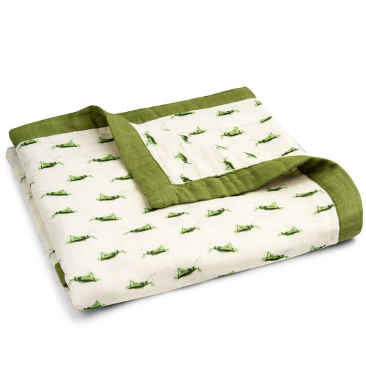 Grasshopper Big Lovey Muslin Blanket by Milkbarn Kids Folded