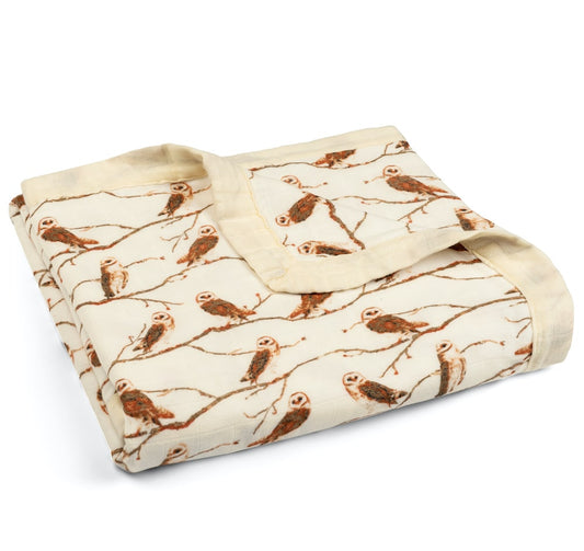 Owl Muslin Big Lovey Blanket Folded by Milkbarn Kids