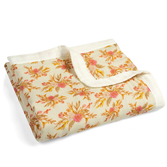 Vintage Floral Big Lovey Muslin Blanket Folded