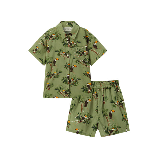 Toucan Collar Button-Up Shirt and Shorts Set