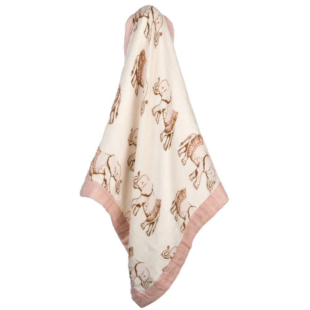 Milkbarn Kids Rayon from Bamboo Woven Cotton Mini Lovey baby Home Blanket in Tutu Elephant fabric Front