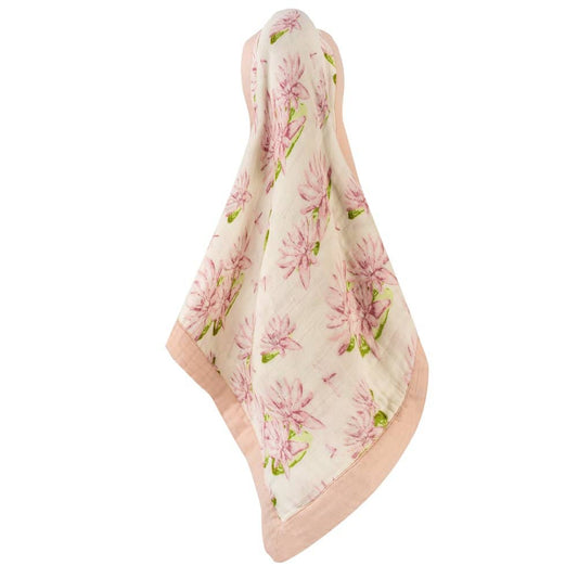 Bamboo and Organic Cotton Mini Lovey Baby Security Blanket in the Water Lily Print by Milkbarn Kids