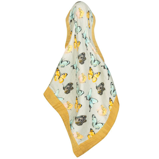 Butterfly Bamboo Muslin Mini Lovey Blanket by Milkbarn Kids Unfolded