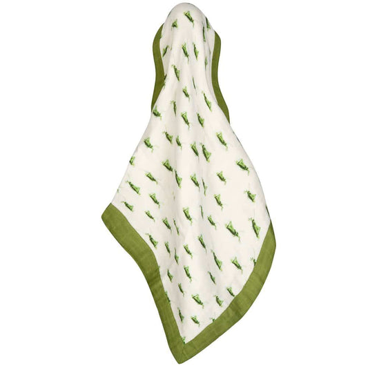 Grasshopper Organic Cotton Muslin Mini Lovey Blanket by Milkbarn Kids Unfolded