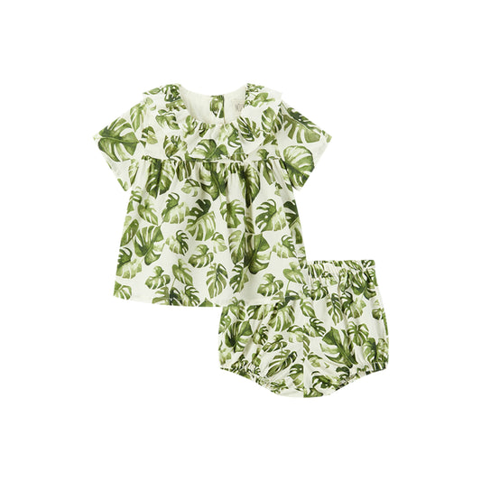 Island Leaf Butterfly Ruffle Dress & Bloomers