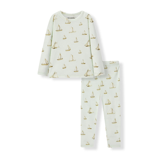 sailboat melody organic cotton long sleeve two piece pajama set