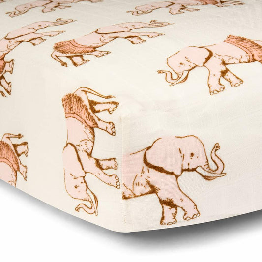 Tutu Elephant Muslin Fitted Crib Sheet by Milkbarn Kids