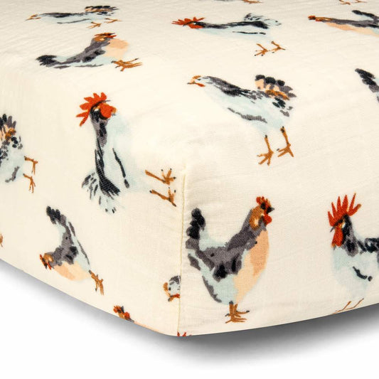 Chicken Organic Cotton Muslin Fitted Crib Sheet by Milkbarn Kids