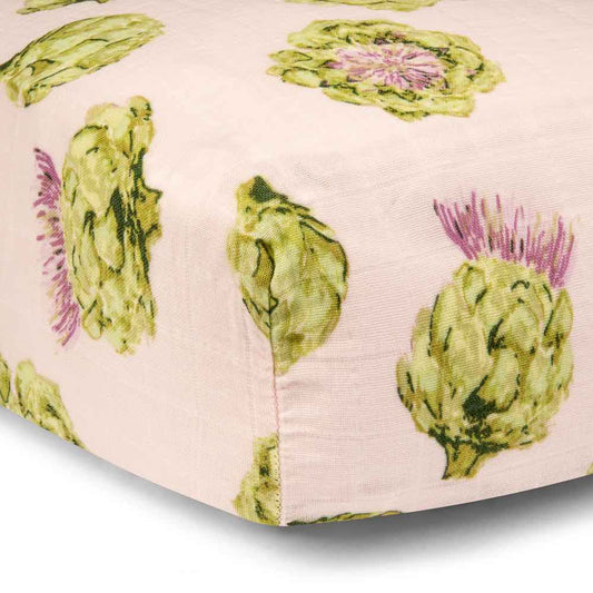 Artichoke Organic Cotton Muslin Fitted Crib Sheet by Milkbarn Kids