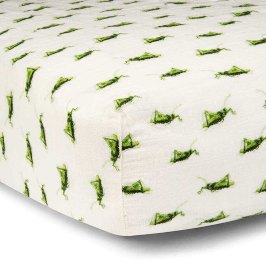 Grasshopper Organic Cotton Muslin Fitted Crib Sheet by Milkbarn Kids