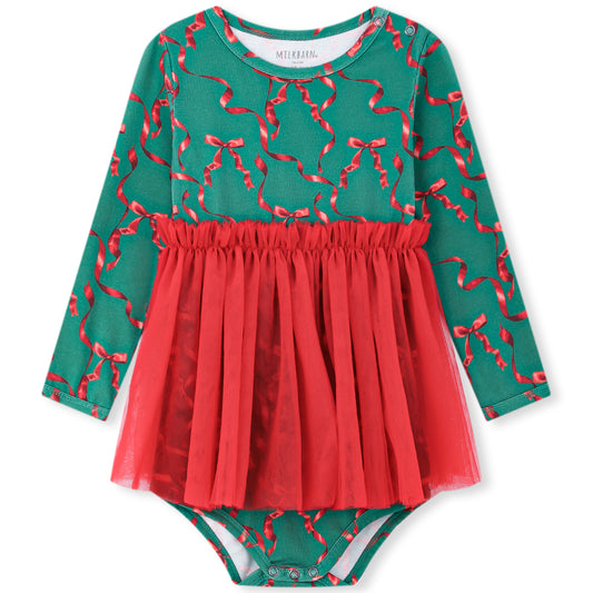 Cotton Stretch Ballet Dress One Piece Holiday Ribbon