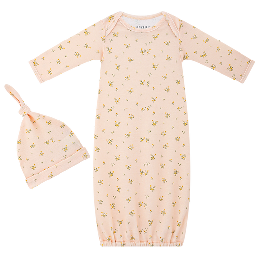 Organic Cotton Newborn Gown & Hat Set Dainty Floral