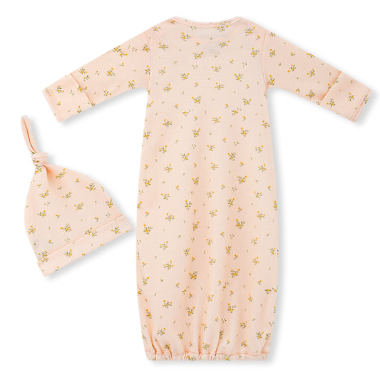 Organic Cotton Newborn Gown & Hat Set Dainty Floral