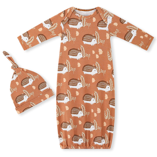 Luxe Stretch Newborn Gown & Hat Set Hedgehog