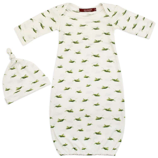 Grasshopper Organic Cotton Gown and Hat Set by Milkbarn Kids