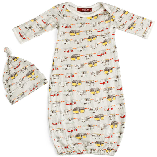 Vintage Trailers Organic Newborn Gown and Hat Set