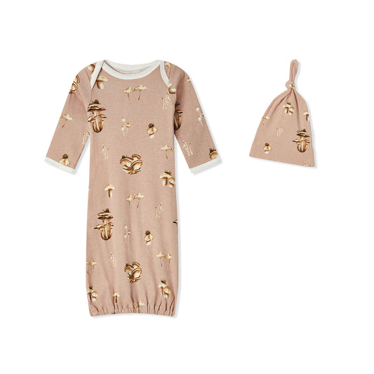 Mushroom Organic Cotton Newborn Gown & Hat Set