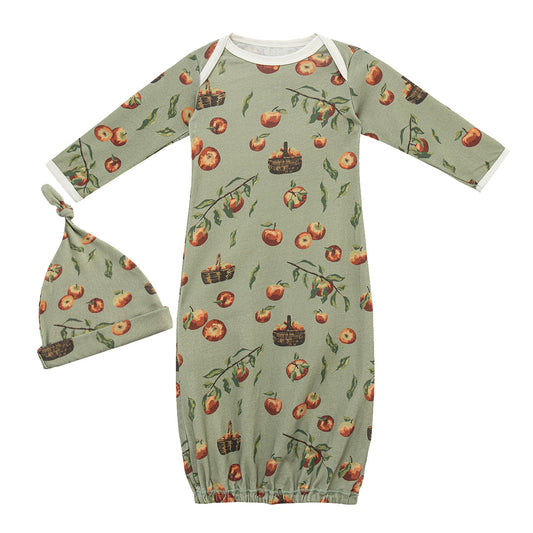 Apple Orchard Organic Cotton Newborn Gown & Hat Set