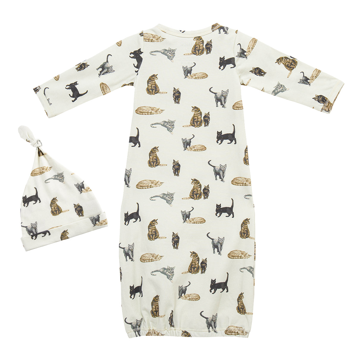 Cat Cotton Stretch Newborn Gown & Hat Set