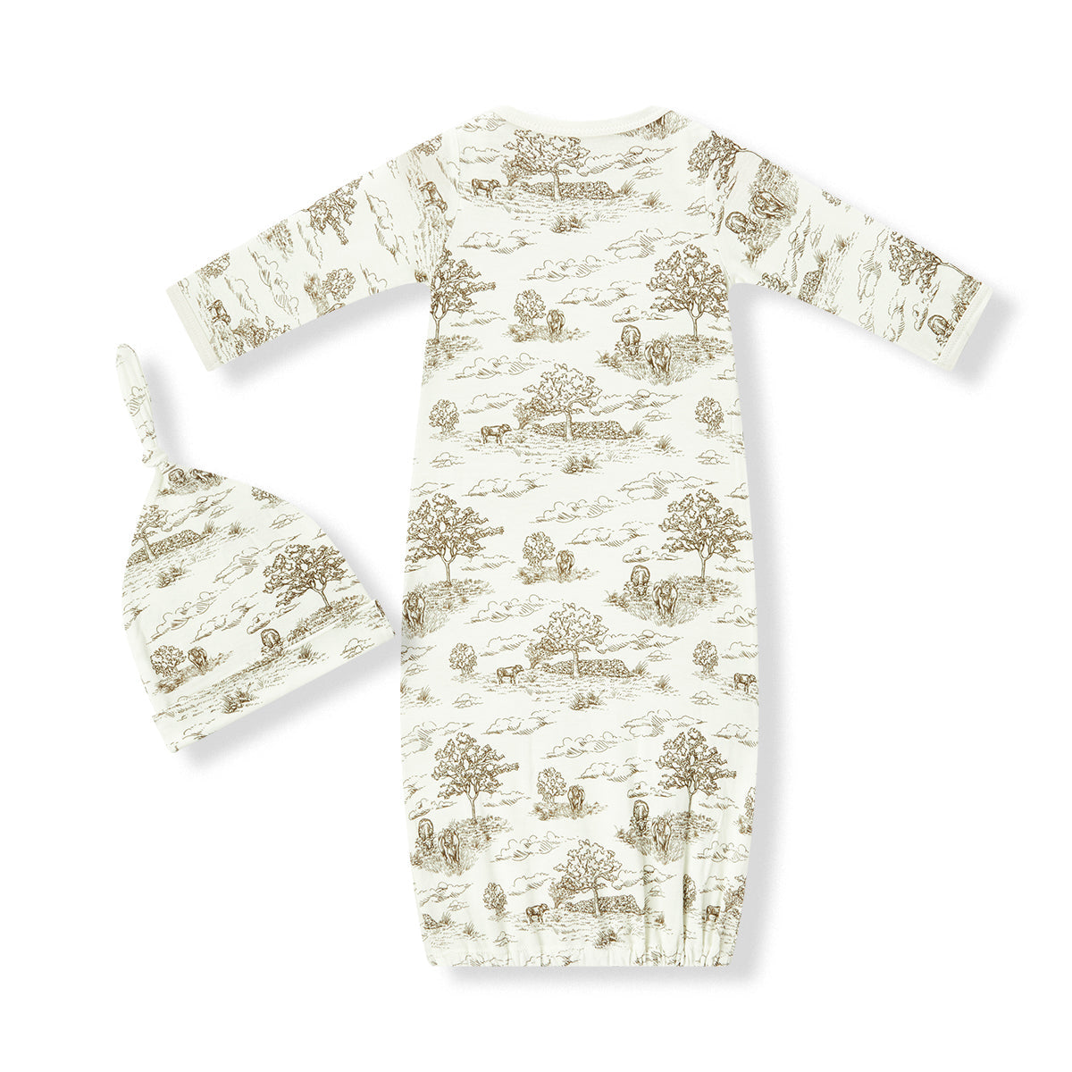 Country Toile Luxe Stretch Newborn Gown & Hat Set